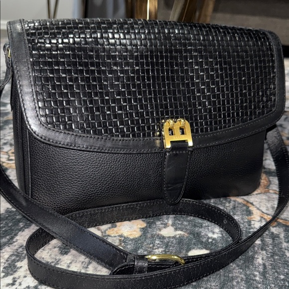 Bally Handbags - Bally Black Woven Leather Crossbody Bag EUC